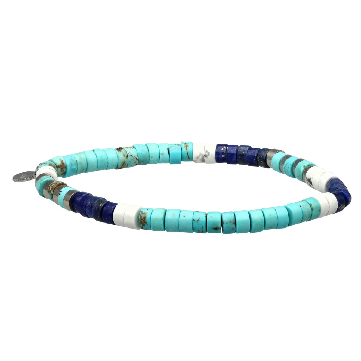 Bracelet Perles Heishi 4mm Lapis Turquoise Et Turquoise Blanche-Medium-18cm