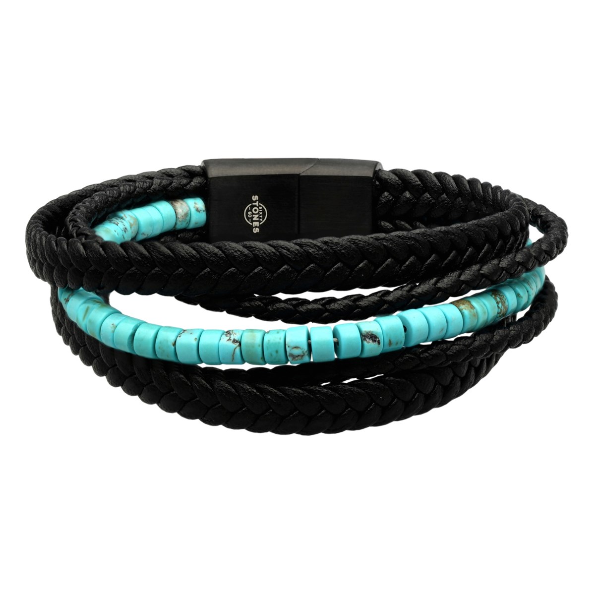 Bracelet Cuir Marron Lisse Et Tressé Perles Heishi Turquoise-Large-20cm