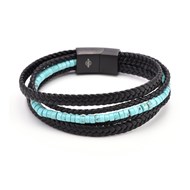 Bracelet Cuir Noir Tressé Avec Perle De Heishi Turquoise-Medium-18cm