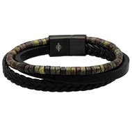 Bracelet Cuir Noir Lisse Et Tressé Avec Perle De Heishi Jaspe Dragon-Medium-18cm
