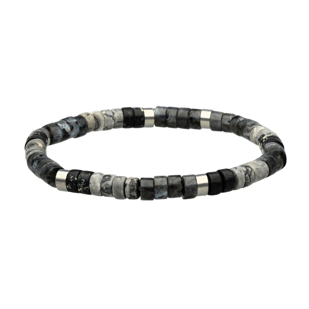 Bracelet Perles Heishi En Jaspe Noir Et Gris