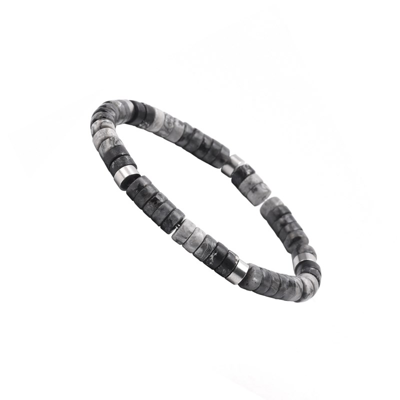 Bracelet Perles Heishi En Jaspe Noir Et Gris - vue 4