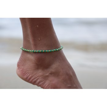 Sixty Stones - 60 - Chaîne De Cheville Perles Pierres Naturelles Onyx Vert - 25 X 0,4 Cm