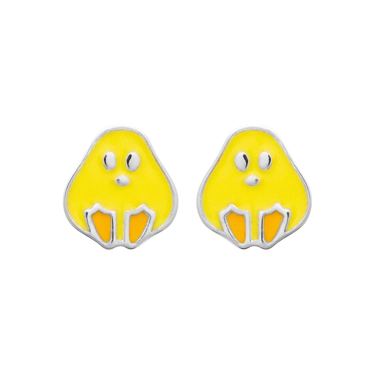 Boucles d'oreilles poussin émail coloré jaune et orange Argent 925 Rhodié