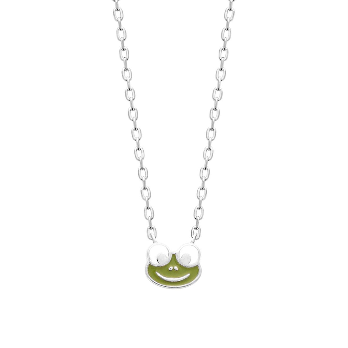 Collier grenouille émail coloré vert Argent 925 Rhodié