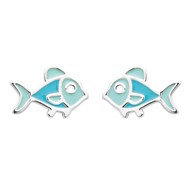 Boucles d'oreilles poisson émail coloré bleu Argent 925 Rhodié