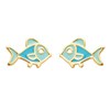 Boucles d'oreilles poisson émail coloré bleu Plaqué OR 750 3 microns - vue V1