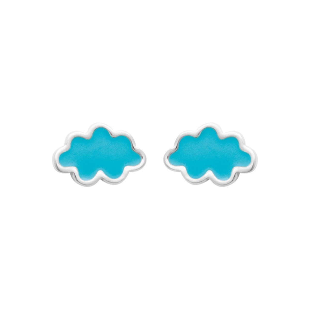 Boucles d'oreilles nuage émail coloré bleu Argent 925 Rhodié