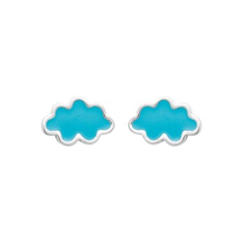 Boucles d'oreilles nuage émail coloré bleu Argent 925 Rhodié
