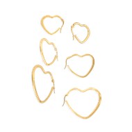 Set de trois paires de créoles coeurs acier doré plaqué jaune