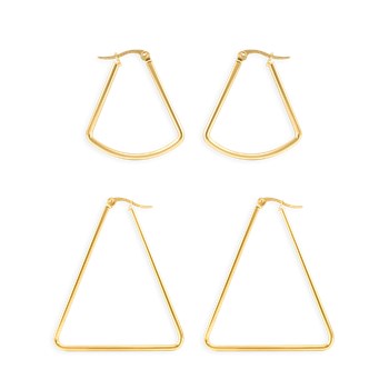 Set de deux paires de créoles triangles acier doré plaqué jaune