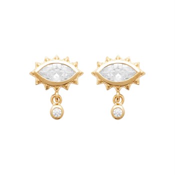 Boucles d'oreilles oeil oxyde de zirconium avec pendant rond Plaqué OR 750 3 microns