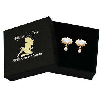 Boucles d'oreilles oeil oxyde de zirconium avec pendant rond Plaqué OR 750 3 microns