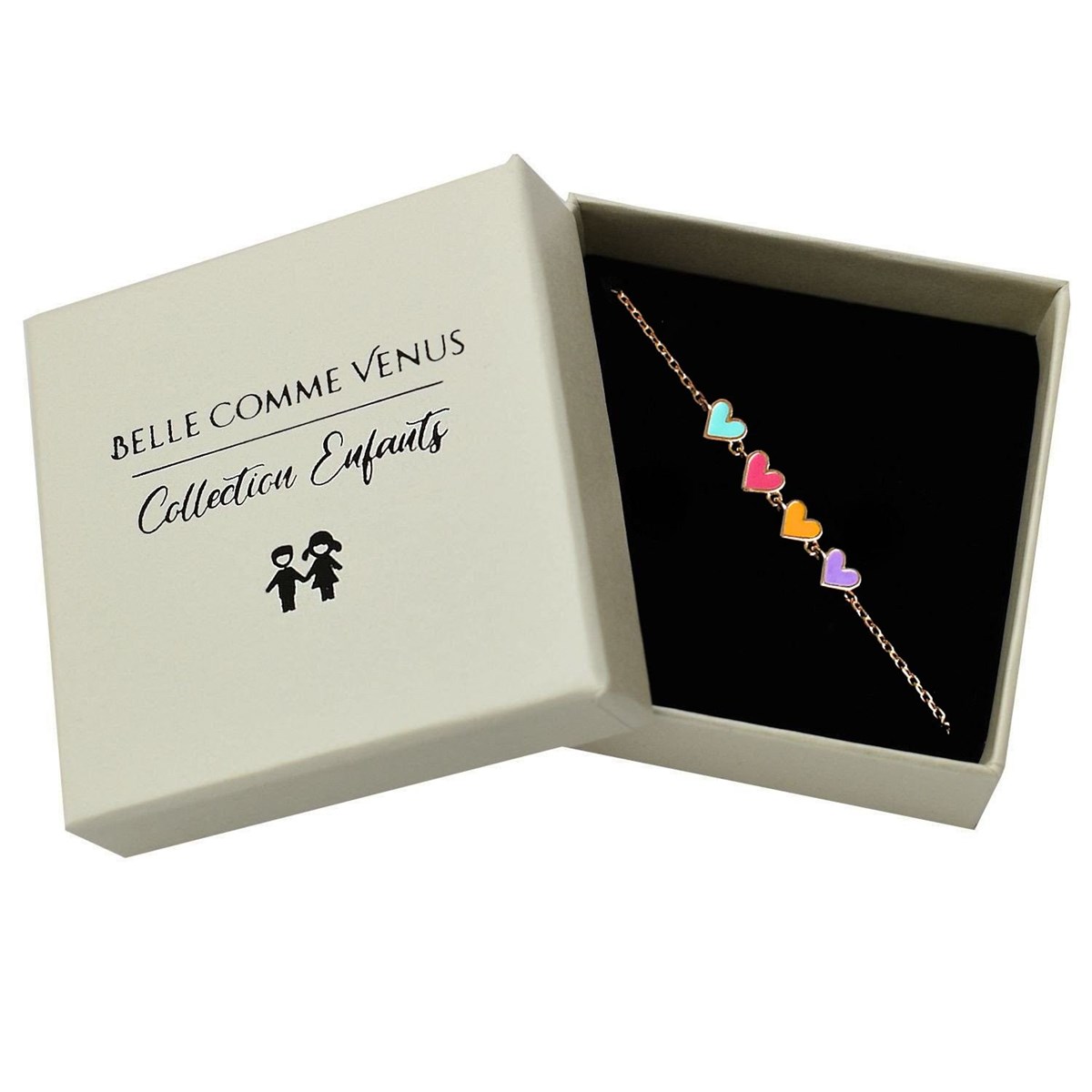 Bracelet suite de 4 coeurs émail coloré Plaqué or 750 3 microns - vue 3