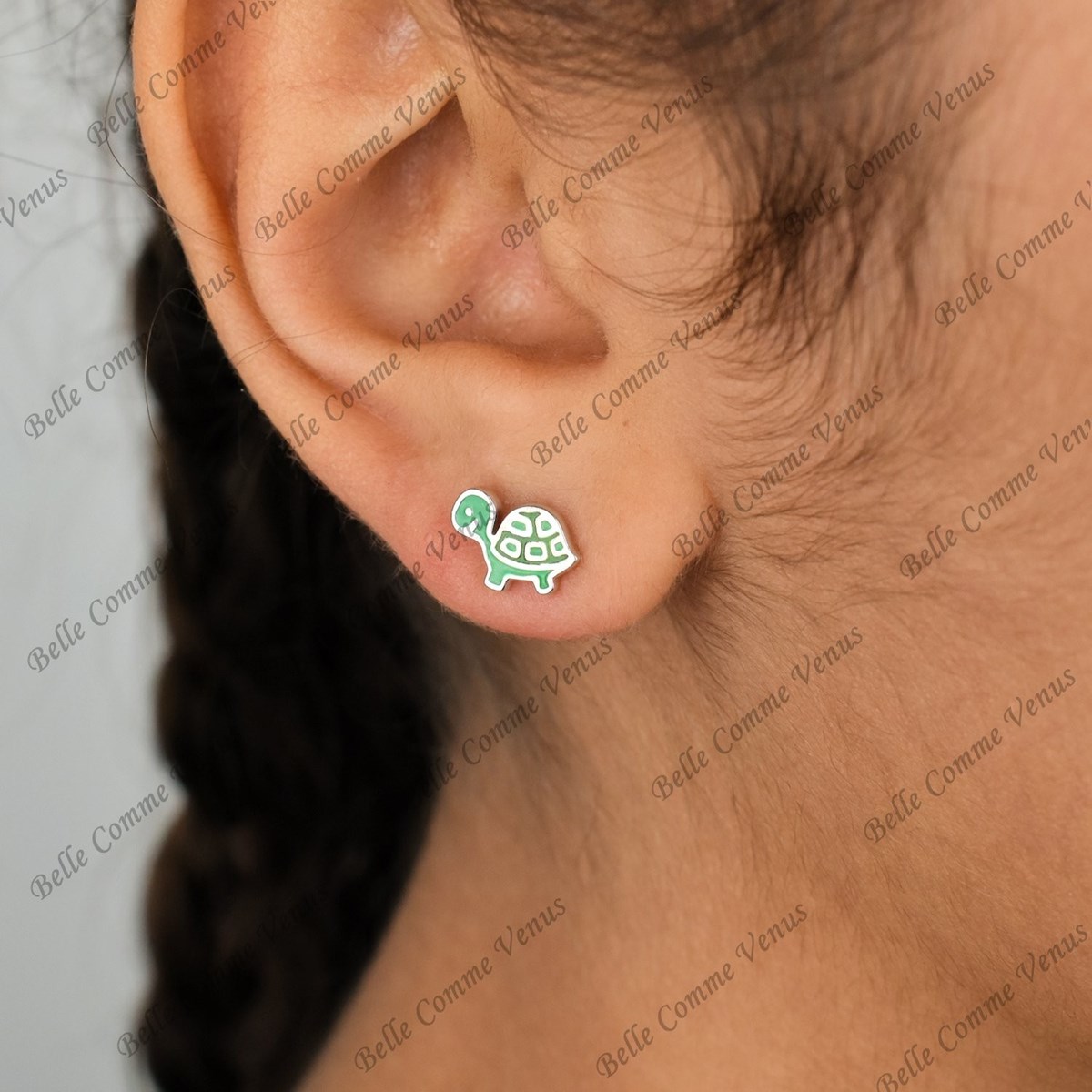 Boucles d'oreilles tortue émail coloré vert Argent 925 Rhodié - vue 3