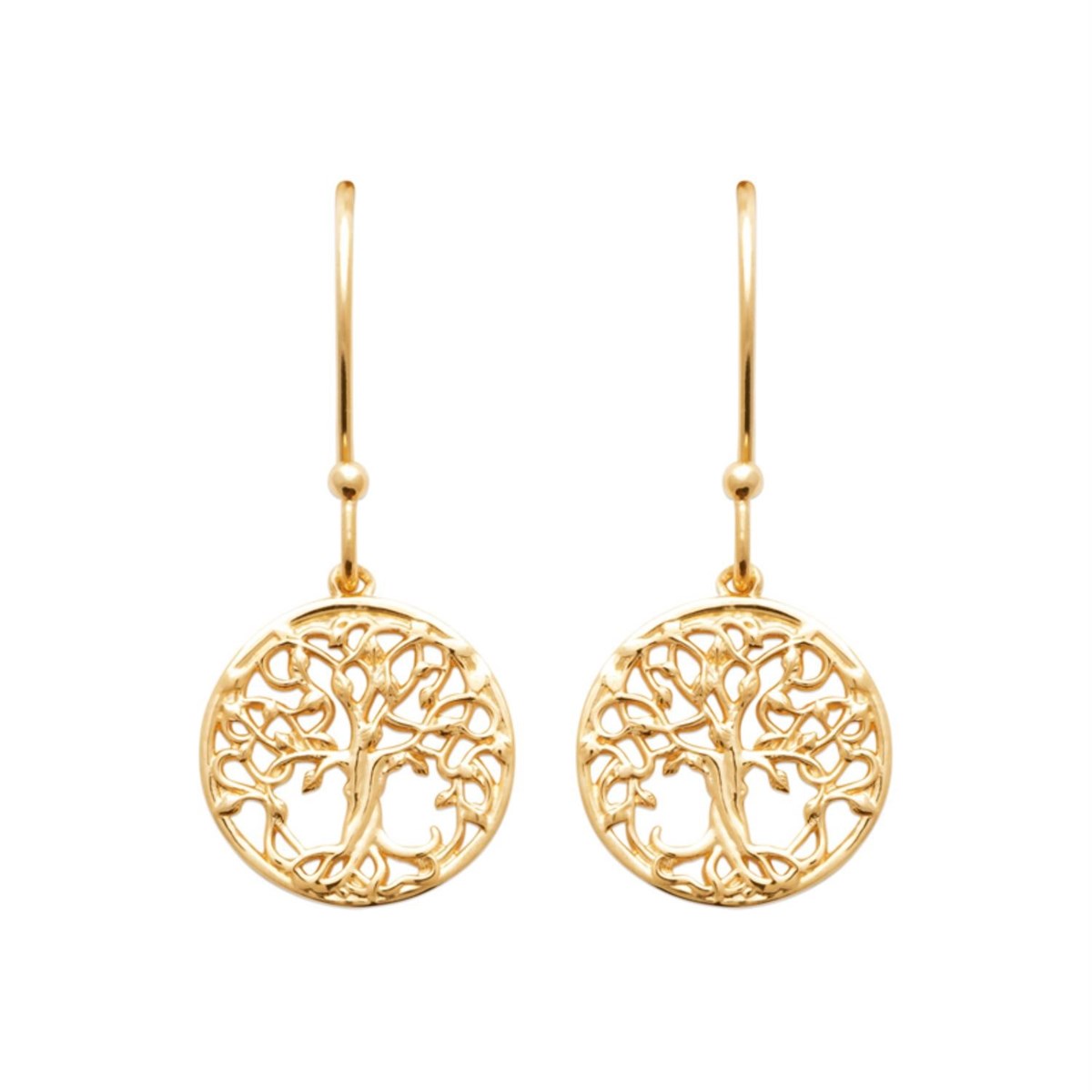 Boucles d'oreilles arbre de vie à feuilles médaille ronde Plaqué OR 750 3 microns