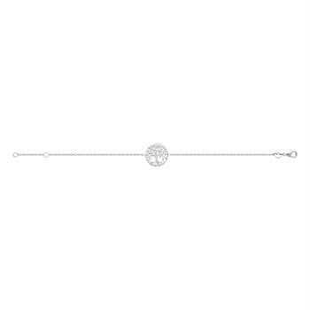 Bracelet arbre de vie à feuilles médaille ronde Argent 925 Rhodié