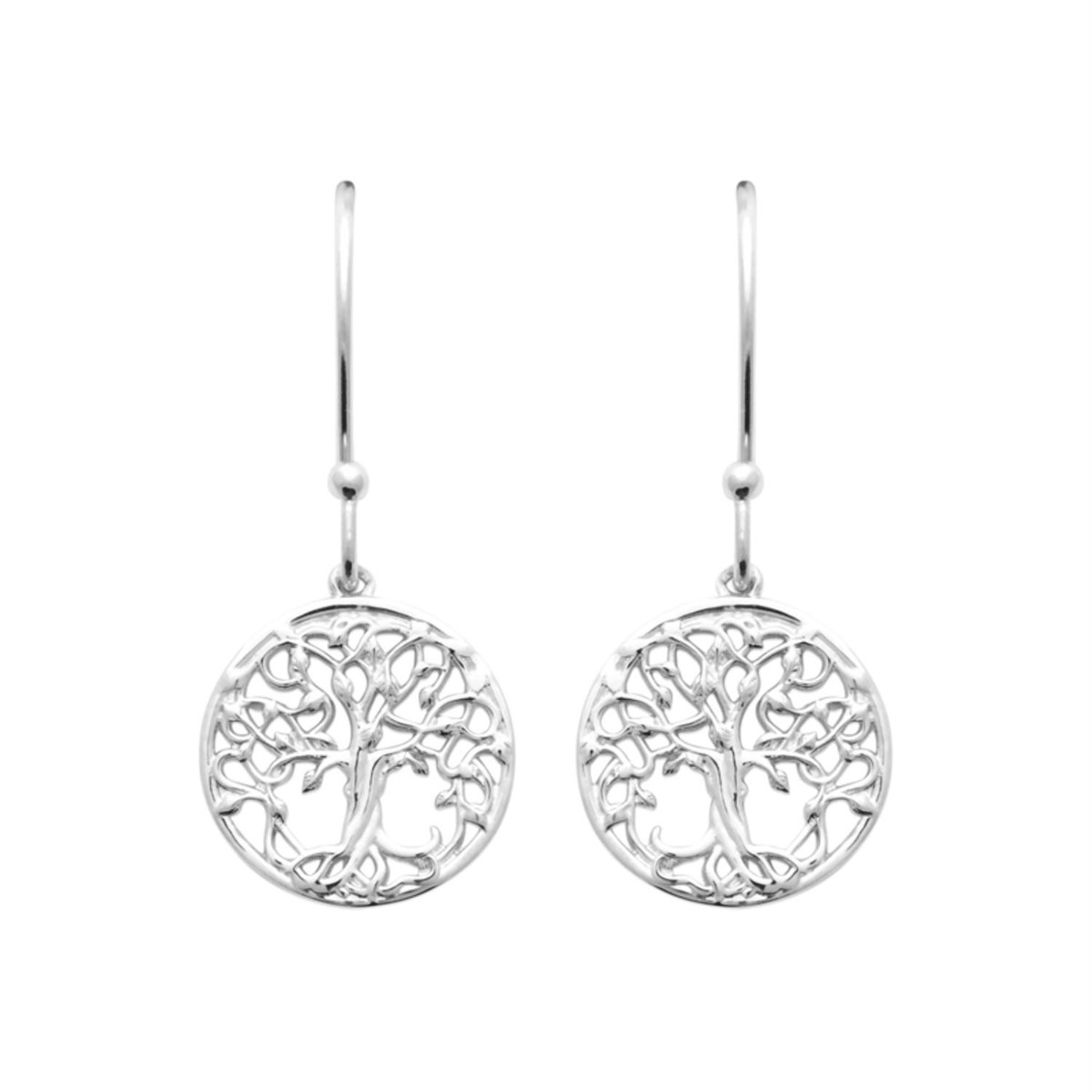 Boucles d'oreilles arbre de vie à feuilles médaille ronde Argent 925 Rhodié