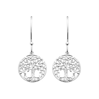 Ronde medaillon levensboom oorbellen 925 Rhodium Zilver