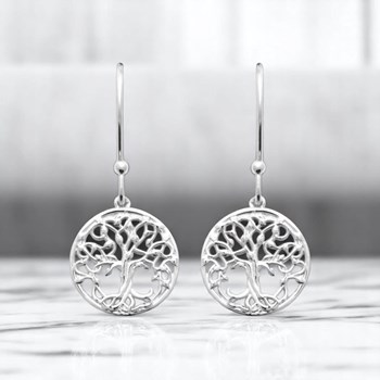 Ronde medaillon levensboom oorbellen 925 Rhodium Zilver