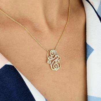 Collier main de Fatma arabesque d'oxydes de zirconiums Plaqué OR 750 3 microns