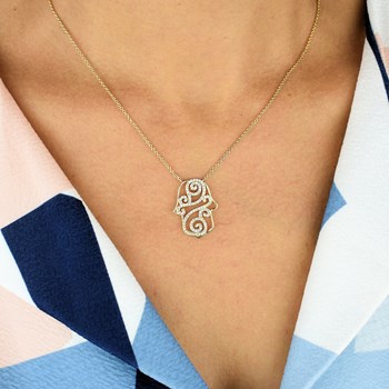 Collier main de Fatma arabesque d'oxydes de zirconiums Plaqué OR 750 3 microns