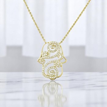 Collier main de Fatma arabesque d'oxydes de zirconiums Plaqué OR 750 3 microns