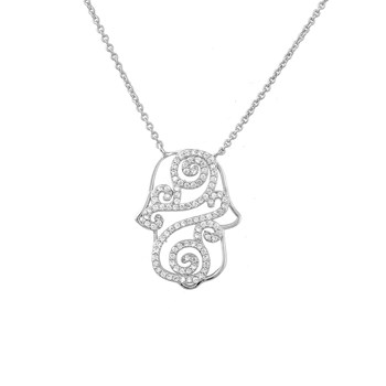 Collier main de Fatma arabesque d'oxydes de zirconiums Argent 925 Rhodié