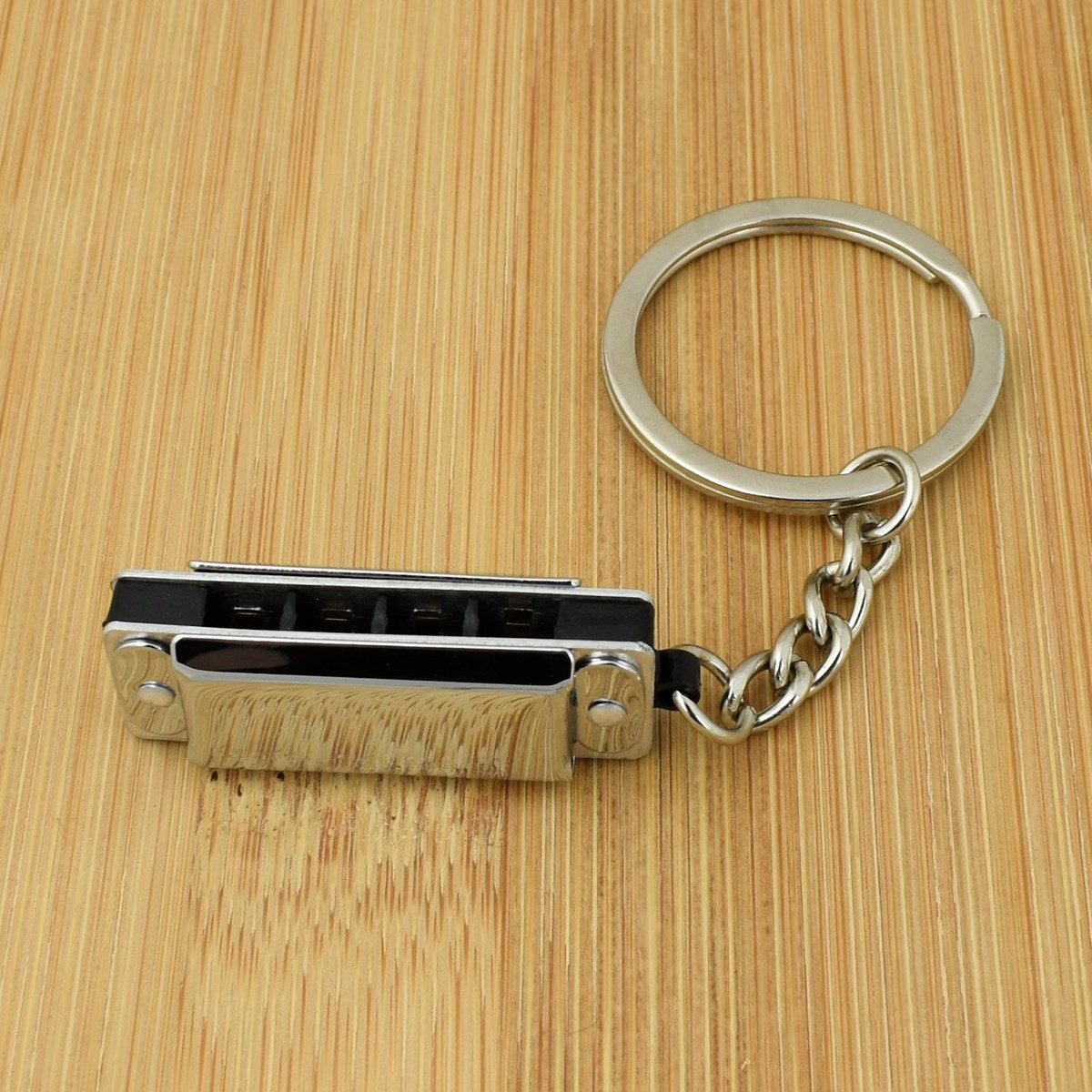 Porte-clés harmonica miniature instrument de musique argenté - vue 2