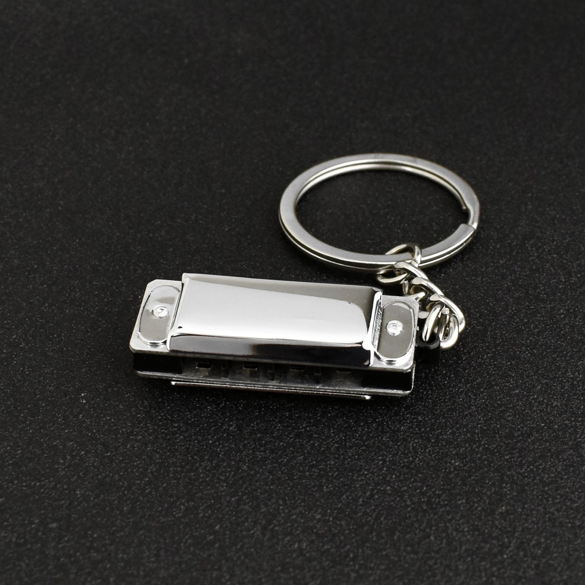 Porte-clés harmonica miniature instrument de musique argenté - vue 4