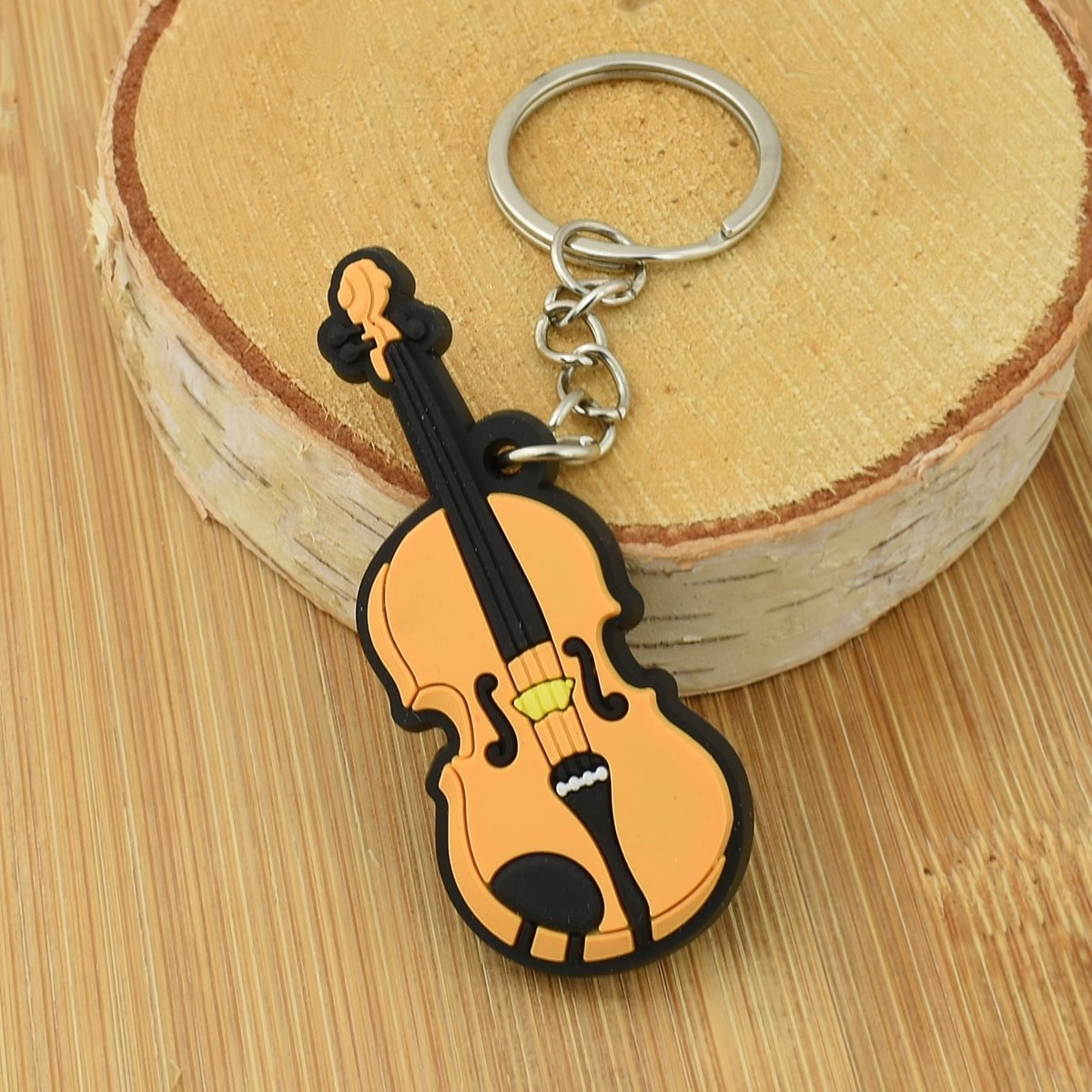 Porte-clés violon instrument de musique en silicone argenté - vue 3