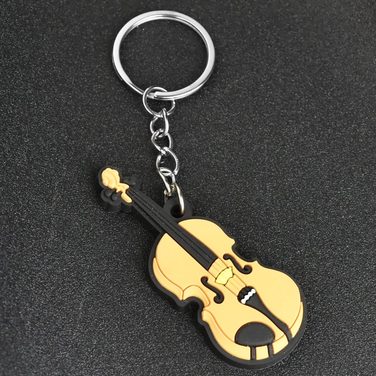 Porte-clés violon instrument de musique en silicone argenté - vue 4