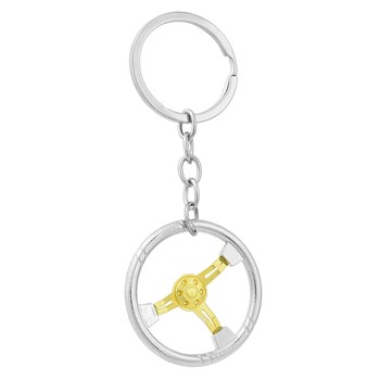 Silver and gold car steering wheel key ring