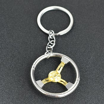 Silver and gold car steering wheel key ring