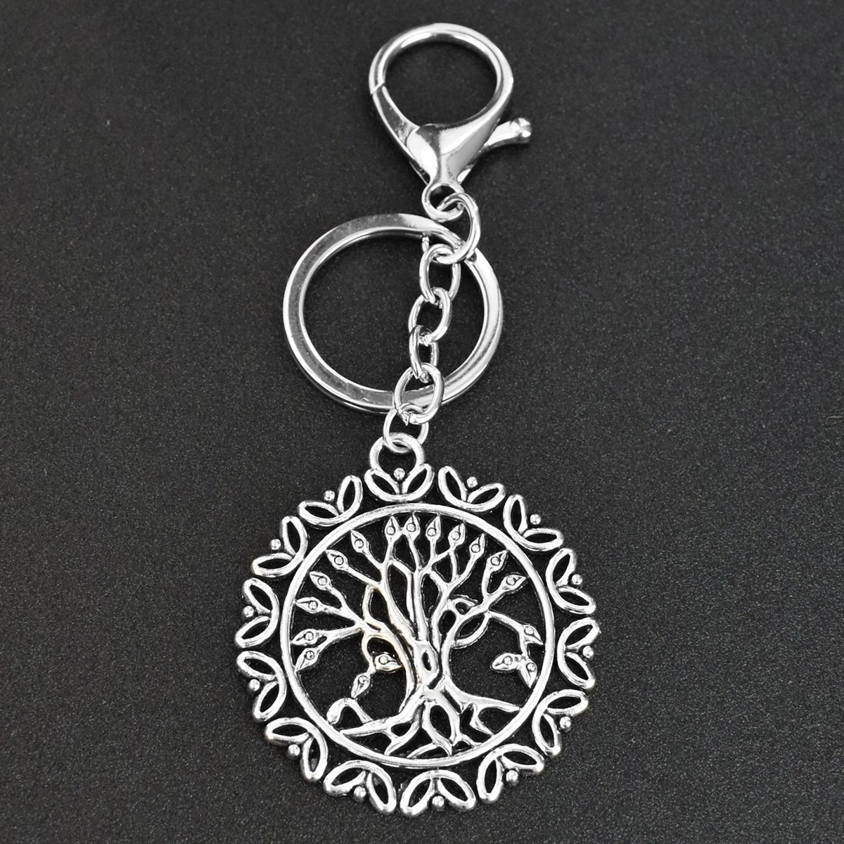 Porte-clés arbre de vie bijou de sac avec mousqueton et anneau argenté - vue 4