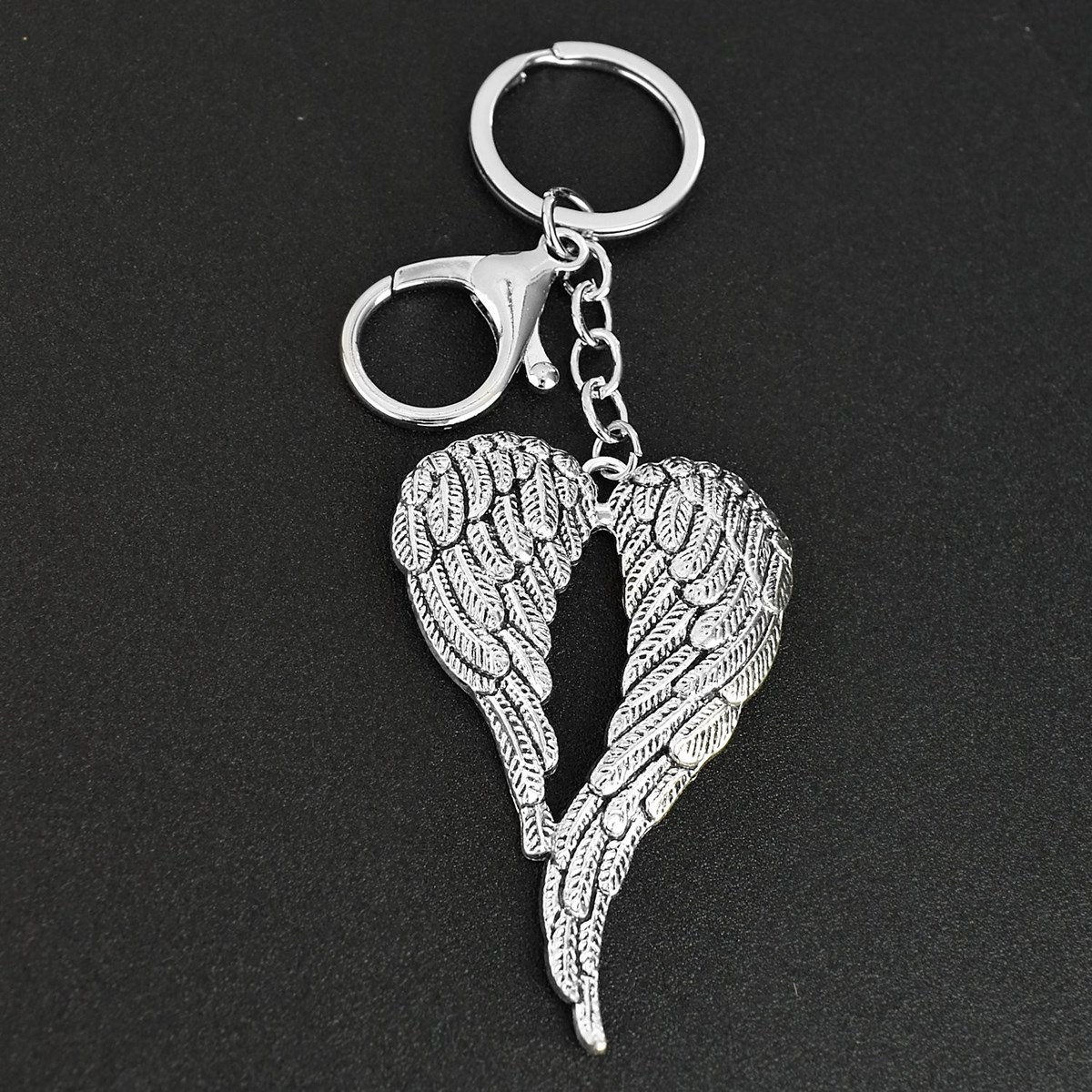 Porte-clés 2 ailes d'ange bijou de sac avec mousqueton et anneau argenté - vue 4