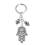 Porte-clés 3 pendentifs main de Fatma oeil argenté