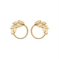 Boucles d'oreilles cercle contour de l'anneau motif feuille Plaqué OR 750 3 microns