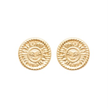 Boucles d'oreilles soleil personnifié visage souriant Plaqué OR 750 3 microns