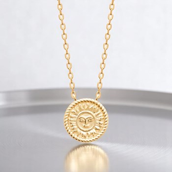 Necklace sunshine personified smiling face Gold plated 750 3 microns