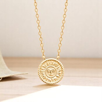 Necklace sunshine personified smiling face Gold plated 750 3 microns