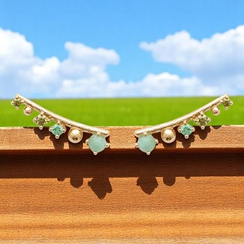 Boucles d'oreilles grimpantes contour de lobe aventurines et oxydes de zirconium Plaqué OR 750 3 microns