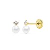 Boucles d'Oreilles Or 18 Carats 750/000 Jaune - Perles de Culture et Zirconiums - vue V1