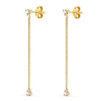 Boucles d'Oreilles Or 18 Carats 750/000 Jaune et Zirconiums - Pendantes