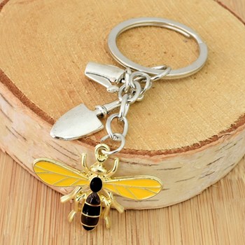 Silver gardener keyring bee shovel watering can