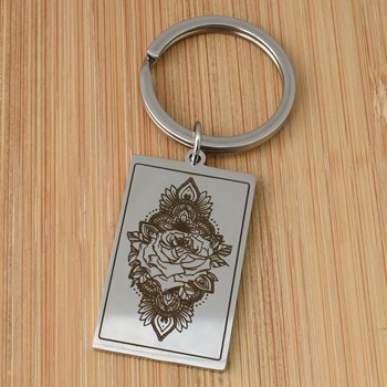 Lotus flower key ring in stainless steel rectangle