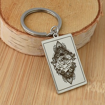 Lotus flower key ring in stainless steel rectangle