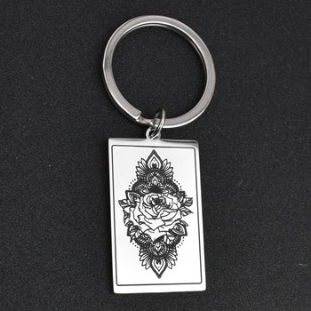 Lotus flower key ring in stainless steel rectangle