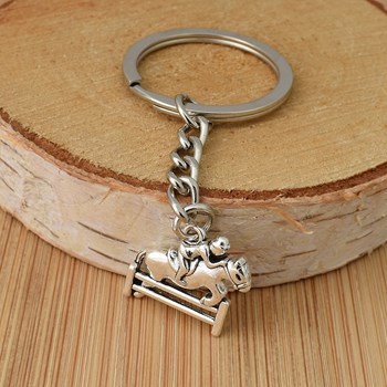 Silver horse and rider jumping key ring