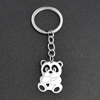 Silver heart teddy bear key ring